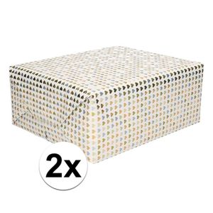 2x Inpakpapier/cadeaupapier gouden hartjes150 x 70 cm rollen