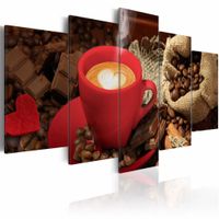 Schilderij - Love espresso, koffie, 5 luik, Bruin/Rood, 2 maten, Premium print