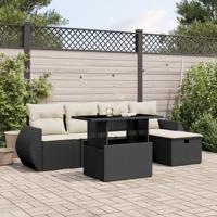 6-delige Loungeset met kussens poly rattan zwart