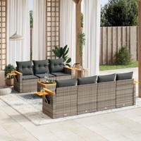 8-delige Loungeset met kussens poly rattan grijs