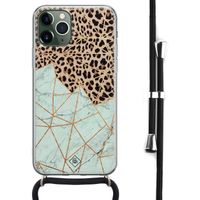 iPhone 11 Pro Max hoesje met koord - Crossbody - Luipaard marmer mint