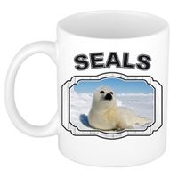 Dieren zeehond beker - seals/ zeehonden mok wit 300 ml - thumbnail