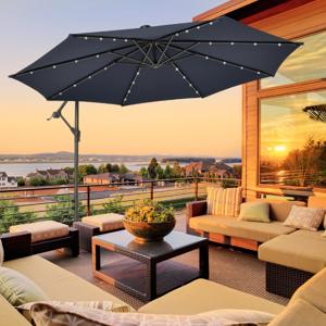 3 m Tuinparasol met Zandzakken Parasol met 32 LED-lichten UV-Bescherming Terrasparasol voor Tuin Zwembad Terras