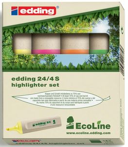 Edding EcoLine 24 markeerstift 4 stuk(s) Beitelvormige/fijne punt Blauw, Groen, Roze, Geel