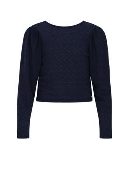NoBell winter jersey crop top meisjes - navy blauw - Kysa - strikdetails, gestructureerd