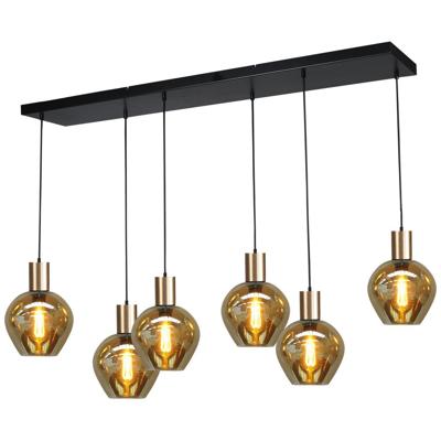 Masterlight Zwarte hanglamp met goudBounty 6-lichts rond glas - 2471-05-02-130-25-63