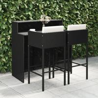 3-delige Tuinbarset met kussens poly rattan zwart 3-delige Tuinbarset met kussens poly rattan zwart