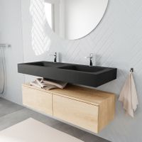 Mondiaz Alan badmeubel 120 cm washed oak 2 lades vrijhangend wastafel dubbel 2 kraangaten zwart