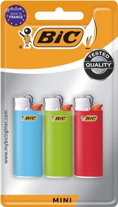 BIC Mini vuursteen aanstekers, geassorteerde kleuren, blister van 3 stuks