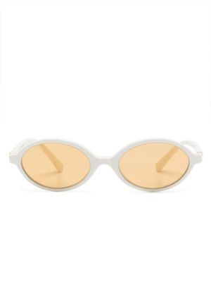 Miu Miu Eyewear lunettes de soleil ovales à plaque logo - Blanc