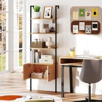 5-laags Ladderrek Boekenrek Wandrek met Kast Kantelbeveiligingssets en Metalen Frame 60 x 31 x 184 cm Natuur 5-laags Ladderrek Boekenrek Wandrek met Kast Kantelbeveiligingssets en Metalen Frame 60 x 31 x 184 cm Natuur