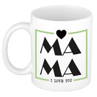 Cadeau koffie/thee mok voor mama - wit/groen - ik hou van jou - keramiek - Moederdag   - - thumbnail