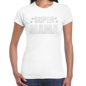 Glitter Super Mama t-shirt wit Moederdag cadeau rhinestones steentjes voor dames 2XL  -