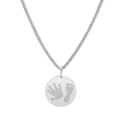 Gepersonaliseerde hand- en/of voetafdrukken ketting - Stainless steel - Zilver - Rond 15 mm - Hand - , en voetafdruk