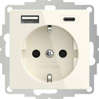 2USB 2U-449535 Geaard stopcontact Met USB-laaduitgang, Kinderbeveiliging, VDE IP20 Crème-wit