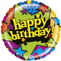 Folie ballon Gefeliciteerd/Happy Birthday sterren 53 cm met helium gevuld   -