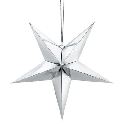 Kerstster - zilver - 30 cm - decoratie ster - karton - lampion - kerstversiering