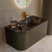 Badmeubel Mondiaz Kurve-Dlux | 85 cm cm | Meubelkleur Shadow | Wastafelkleur Lava | Solid surface | Wasbak rechter zijde spoelbak | 1 kraangat