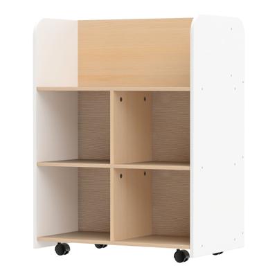 3-Laags Kinderboekenrek met Wieltjes Dubbelzijdige Boekenpresentatie & Opbergkar Staand Rek van Hout Houten Boekenrek met 8 Open Vakken