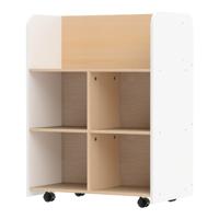 3-Laags Kinderboekenrek met Wieltjes Dubbelzijdige Boekenpresentatie & Opbergkar Staand Rek van Hout Houten Boekenrek met 8 Open Vakken