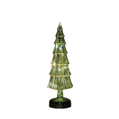 Kerstboompje glas led op batterij met timer 34x11 cm groen - Annas collection