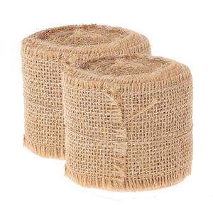 Decoratie lint - set van 2x rollen- jute - 500 x 5 cm - decoratielint jute stof - hobby