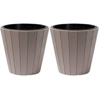 Prosperplast Plantenpot/bloempot Wood Style - 2x - buiten/binnen - kunststof - beige - D35 x H32 cm - Plantenpotten - thumbnail