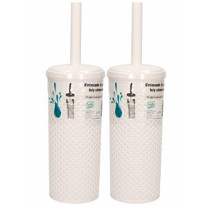 2x toiletborstel met houder - wit - kunststof - 35 cm - wc borstel - toiletborstelhouders / wc-borst