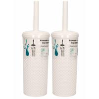 2x toiletborstel met houder - wit - kunststof - 35 cm - wc borstel - toiletborstelhouders / wc-borst