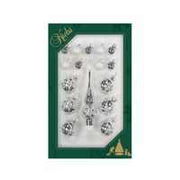 Luxe zilveren glazen mini kerstballen en piek set voor mini kerstboom 16-dlg Luxe zilveren glazen mini kerstballen en piek set voor mini kerstboom 16-dlg