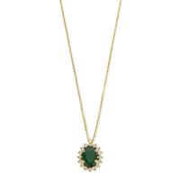 Ketting Halo geelgoud-smaragd-diamant groen-wit 0.12 ct Hsi 41-45 cm