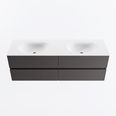 MONDIAZ VICA 150cm badmeubel onderkast Dark Grey 4 lades. Wastafel MOON dubbel 2 kraangaten, kleur Talc.