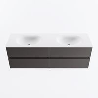 MONDIAZ VICA 150cm badmeubel onderkast Dark Grey 4 lades. Wastafel MOON dubbel 2 kraangaten, kleur Talc.