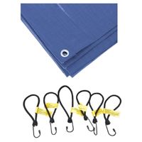 Blauw afdekzeil / dekzeil 3 x 5 meter met 24x spanners haakjes