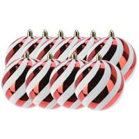 Grote kerstballen - 10x stuks - 10 cm - rood/wit - strepen - kunststof - kerstversiering