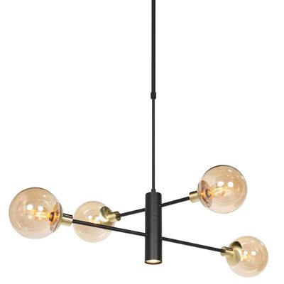 Steinhauer Design hanglampConstellation zwart met amber glas - 3805ME