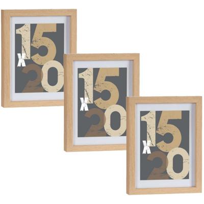 3x stuks houten fotolijst - bruin - 18 x 24 cm - fotolijstje - met passe-partout - decoratie
