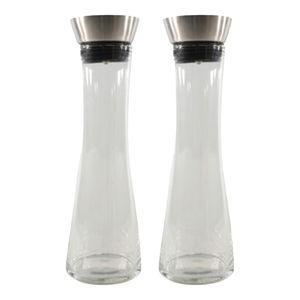 Karaf met schenkdop - 2x - glas/RVS - 1L - schenkkan