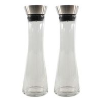 Karaf met schenkdop - 2x - glas/RVS - 1L - schenkkan