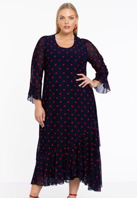 Yoek Jurk met ruches DOTS | Blauw | Maat 46/48