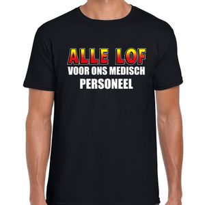 Alle lof voor ons medisch personeel t-shirt zwart voor heren