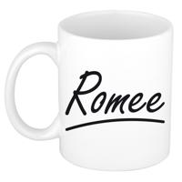 Romee Naam koffiemok - beker - met sierlijke letters - wit - 300 ml - Cadeau - Dames