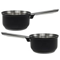 Svenska Living Steelpan - 2x - D16 cm - zwart - RVS - 1L - sauspan/juspan - alle warmtebronnen