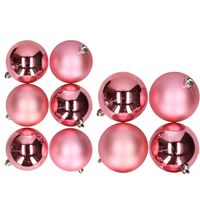 10x stuks kunststof kerstballen bubblegum roze 8 en 10 cm - thumbnail