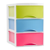 Ladeblokje/bureau organizer met 3x lades - multi kleuren - L26 x B36 x H37 cm - plastic