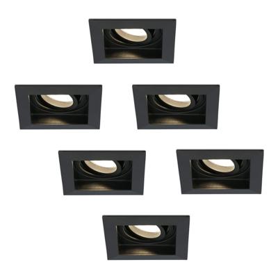 Set van 6 Fresno LED inbouwspots vierkant - GU10 - 4 Watt 345 lumen - 2700K Warm Wit - Dimbaar - Kantelbaar - Verzonken - IP20 voor binnen - Zwart