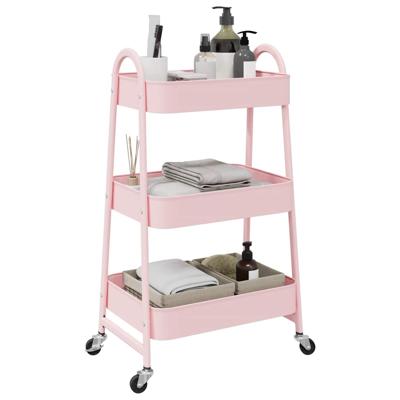 VidaXL Opbergtrolley 3-laags 42x41,5x77 cm staal roze