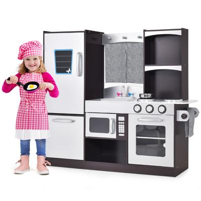 Kinderkeuken met Koelkast Houten Speelkeuken Incl. Speelaccessoires voor Kinderen Vanaf 3 Jaar Bruin 97 x 30 x 95cm