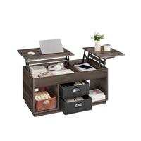 Salontafel met opklapbaar blad en verborgen opbergruimte, asbruin