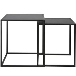 Bijzettafel/plantenstandaard set - 2-delig - zwart - metaal - 37 x 34 en 34 x 30 cm